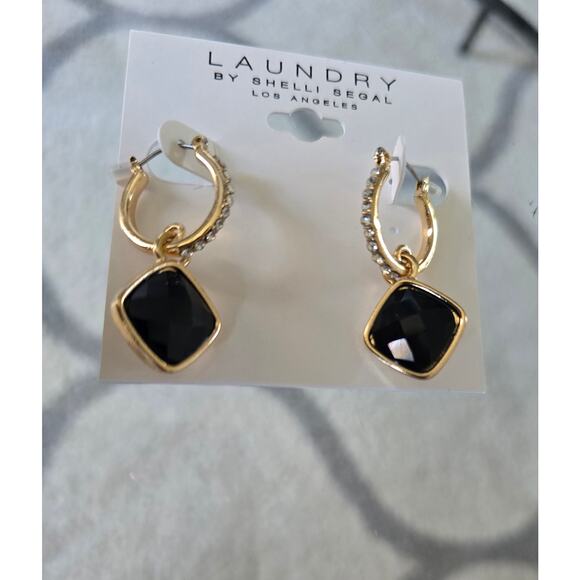 Laundry By Shelli Segal Gold Black Rhineatone Earrings New - Picture 4 of 5